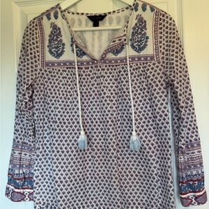 J. Crew boho Tunic Top with Blue and Red Paisley